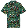 Herren Freizeithemden 1950er Jahre Rockabilly Hemd Männer Vintage Punk Rave Tops Monstera Toucan Print Kurzarm Kleid Kleidung Steampunk