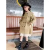 Manteau Enfants Filles Long Trench Vestes Printemps Automne Adolescent Kaki Coupe-Vent Manteaux Coréen Enfants Fille Tops Vêtements À Double boutonnage