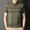 ウエストコートメンズTシャツ半袖夏のターンダウンカラーストライプ印刷ポケットボタン刺繍ポロティーカジュアルコンフォートトップ