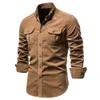 Heren T-shirts Single Breasted 100 Katoenen Shirt Business Casual Mode Effen Kleur Corduroy Mannen Shirts Herfst Slanke 230715