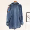 Dresses Haruku Heavy Work Flower Embroidery Hole Denim Jacket Women Streetwear Autumn Midlength Loose Casual Jean Coat Chaqueta Mujer