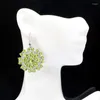 Dangle Earrings 35x29mm Deluxe Pink Raspberry Rhodolite Garnet Green Peridot White CZ Woman's Engagement Silver