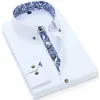 T-shirts pour hommes Chemise à col en porcelaine bleue et blanche Hommes à manches longues coréenne SlimFit Casual Business Dress Chemises Couleur unie Coton blanc 230715