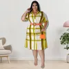 Plus Size Dresses 2023 Fall Plaid Short Sleeve Shirt Dress Women's Casual Clothing Commuter Versatile Midi Skirt