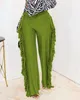 Solid color fashionable temperament tassel high waist loose pants for women's clothing