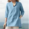 Kvinnors polos damer toppar 2023 Summer Casual Solid Color Stand Collar Cotton Linen Polo Shirt With Three-Quarter Sleeves Mujer