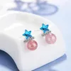 Kolczyki stadnonerowe Strawberry Stone Blue Star w kolczykach dla kobiet dziewczyna dama grzywna biżuteria prezent s925 srebrny cyrkon
