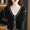 Frauen Strick 2023 Winter Frauen Tops Strickjacken Reine Wolle Gestrickte V-ausschnitt Weibliche Hohe Qualität Standard Woolen Kleidung Jacken