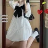 Basic Casual Dresses HOUZHOU White Dres Kawaii Bow Mini Summer Preppy Style Cute Harajuku Vintage Outfits Oversize Streetwear 230715