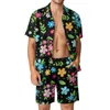 رجال المسارات للرجال Ditsy Floral Beach Men مجموعات زهرة ملونة طباعة قميص غير رسمي مجموعة تصميم الصيف شورت 2 قطعة الرجعية زائد الحجم