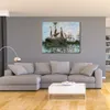 Ships in Harbor Hand Painted Claude Monet Canvas Art Impressionist Landscape Painting for Modern Home Decor