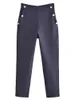 Pantalons deux pièces femme PAILETE femmes 2023 mode avec boutons en métal pantalon droit vintage taille haute élastique femme cheville pantalon mujer 230715