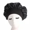 1 2 5 10PCS 58cm Solid Color Shower Caps Long Hair Care Women Satin Bonnet Cap Night Sleep Hat Silk Head Wrap Adjust Shower Caps267S