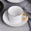 Cups Saucers Nordic Ceramic Striped Coffee Cup With Saucer Set Creative Milk Breakfast Mug Office Porcelain Afternoon Teacup Home Drinkware