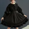 Casual Dresses Women Medieval Retro Gothiced Court Lolita Dress Royal Lady Ball Costume Ruffles Lapel Tight Midje Bowknot Elegant Vestido