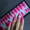 False Nails Pink coffin Fake nails Thumb up design Crystal shape cute flower friend gift bright Press on nails Ballerina Fales nails 230715