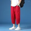 Calça Masculina Gota Masculina Harém Moda Masculina Outono Primavera Linho Joggers Masculino Vintage Estilo Chinês Calça de Moletom Moda