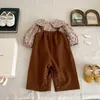 Clothing Sets 2023 Autumn Korean Baby Girls 2PCS Clothes Set Cotton Long Sleeve Floral Blouse Loose Suspender Pants Suit Toddler Outfits