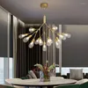 Kroonluchters LED Kroonluchter Hanglamp Koper Luxe Verlichting Nordic Dining Living Firefly Creative Hanging Bedroom Home Deco Glass Armatuur