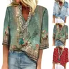 女性のブラウスBlusa Mujer Moda 2023 for Women Summer Blouse v Neck Lace Crochet Flowy 3/4 Sleeve Casual Shirts Tops Camisas Y Blusas