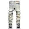 Męskie spodnie rozryte dżinsy europejskie jean hip hop vintage men kieszeni szczupły fit męscy meny wydrukowane spodni 3433