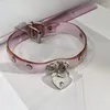 Choker Pink Leather Love Heart Lock Necklace For Women Sweet Cool Girly 90s Eesthetics Y2K Accessories Vintage Trendy Syckel