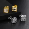 Hip Hop rapper Men Stud Earrings Jewelry Gold Silver foursquare Diamond 8mm square big zircon earrings night club Jewelry accessories 1472