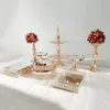 Andra Bakeware Gold Cake Stand Set av 3 st-11 st runda spegel topp dessert cupcake328m