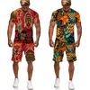 Erkek Trailtsits Yaz 3d Afrika Baskı Gündelik T-Shirts Çift Kıyafetler Vintage Style Hip Hop T Shirtsmens Şort Erkek Trailsuit Seti 230715
