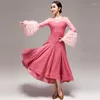 Stage Wear Puff Sleeve Ballroom Dance Competition Dress 3 Colors Adult Female Tango Performance Costume Prom Waltz Dresses DL9997