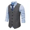 Mannen Vesten Mannen Formele Vest Zakelijke Vest Keten Decor Mouwloze Single-breasted V-hals Anti-rimpel Patch zakken Jas