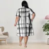 Plus Size Dresses 2023 Fall Plaid Short Sleeve Shirt Dress Women's Casual Clothing Commuter Versatile Midi Skirt