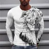 Męskie koszule T-SWITATE Animal Lion Lion Long Sleeve 2023 Ogabersja 3D Print Retro T-Shirt Street Modna Modna Sleved Casual Breakable Men Ubranie