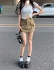 女子ショーツカーゴミニスカートソリッドカラージーンズスカート