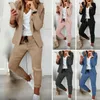 Kvinnors tvåbitar byxor 2023 Kvinnor Fashion Pieces Set Office Wear Blazers Coat and Female