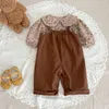 Clothing Sets 2023 Autumn Korean Baby Girls 2PCS Clothes Set Cotton Long Sleeve Floral Blouse Loose Suspender Pants Suit Toddler Outfits