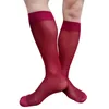 Chaussettes pour hommes solide hommes formel genou haut Ultra mince transparent rayé mâle robe costumes bas voir à travers Sexy Lingerie Long Tube