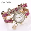 FanTeeDa Top marque femmes Bracelet montres dames amour Bracelet en cuir strass Quartz montre-Bracelet de luxe mode montre à Quartz