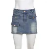 Skirts BF Women's Multi Pocket Vingate Low Waist Denim Short Skirt 2023 Spring/Summer Spicy Girl Slim Wrap Hip Y2k Half Dress