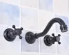 Смесители раковины ванной комнаты черное масло втирая бронза, широко распространенная настенная ванна 3 отверстия двойные ручки кухонный бассейн смеситель