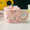 Tazze Tazza creativa a forma di frutta con coperchio Tazza per bere di grande capacità Home Office Ceramica Colazione Latte Acqua Succo Coppia regalo