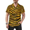 Freizeithemden für Herren, Tiger-Print-Hemd, goldene Tierstreifen, Urlaub, lockere hawaiianische Harajuku-Blusen, kurze Ärmel, individuelle übergroße Oberteile