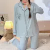 Vrouwen Nachtkleding Silka Surplus Effen Pyjama Sets Voor Vrouwen Lange Mouw Katoen Bule Pijama Mujer Vrouwelijke Nachtpak Brief Print homewear