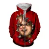 Zaakceptuj Drogi Design klienta DIY Horror film Chucky 3D Hoodies Women Men Men 3D Print Sublimation Zapip Botus323k