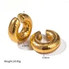 Backs Boucles d'Oreilles Personnalité Rock Tube Rond Texturé Clip d'Oreille en Forme de U Acier Inoxydable Plaqué Or 18K Pas de Piercing Étanche Rétro Hoop