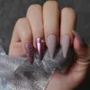 False Nails Stiletto Nude Fake Nails Rose Metal Crystal False Nails Red Glitter Full Set Long Go Custom Salon Bourgogne Press On Nails 230715