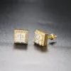 Hip Hop rapper Men Stud Earrings Jewelry Gold Silver foursquare Diamond 9mm square big zircon earrings night club Jewelry accessories 1478