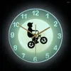 Wall Clocks Boy Riding Bike With Full Moon LED Lighted Clock Bedside Night Lamp For Nursery Room Teenage Bicycle Neon Light Sign