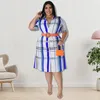 Plus Size Dresses 2023 Fall Plaid Short Sleeve Shirt Dress Women's Casual Clothing Commuter Versatile Midi Skirt