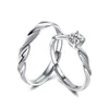 Anneaux de mariage fil torsadé motif ondulé réglable Couple anneau cuivre plaqué platine quatre femmes ouverture doigt bijoux